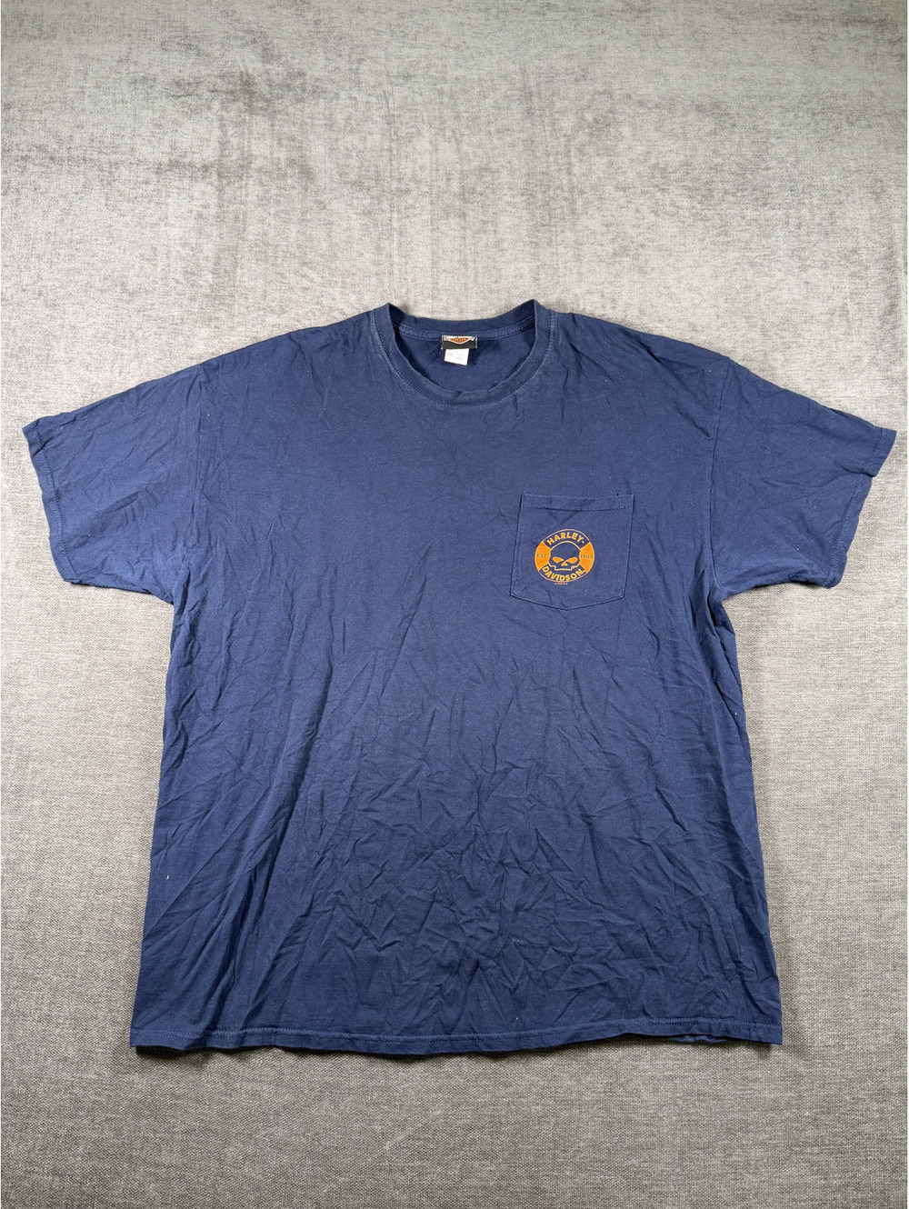 Harley-Davidson Men's Navy Blue 2XL Cotton T-Shirt with Pocket Logo